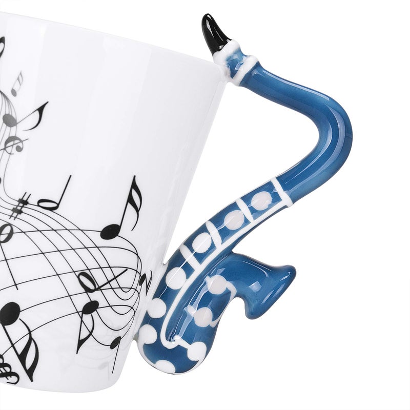 LanHong - 13.5 oz Sax Mug Musical Notes Design Coffee Cup Ceramic Music Saxophone Cup Gift for Friend - Image 2